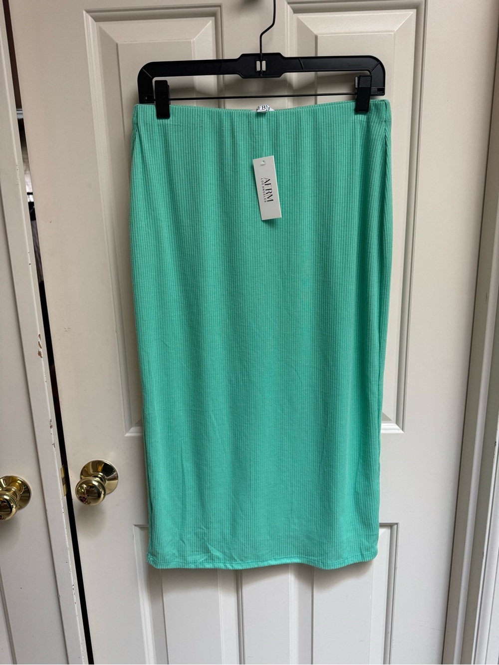 AFRM Mint Ribbed Midi Skirt